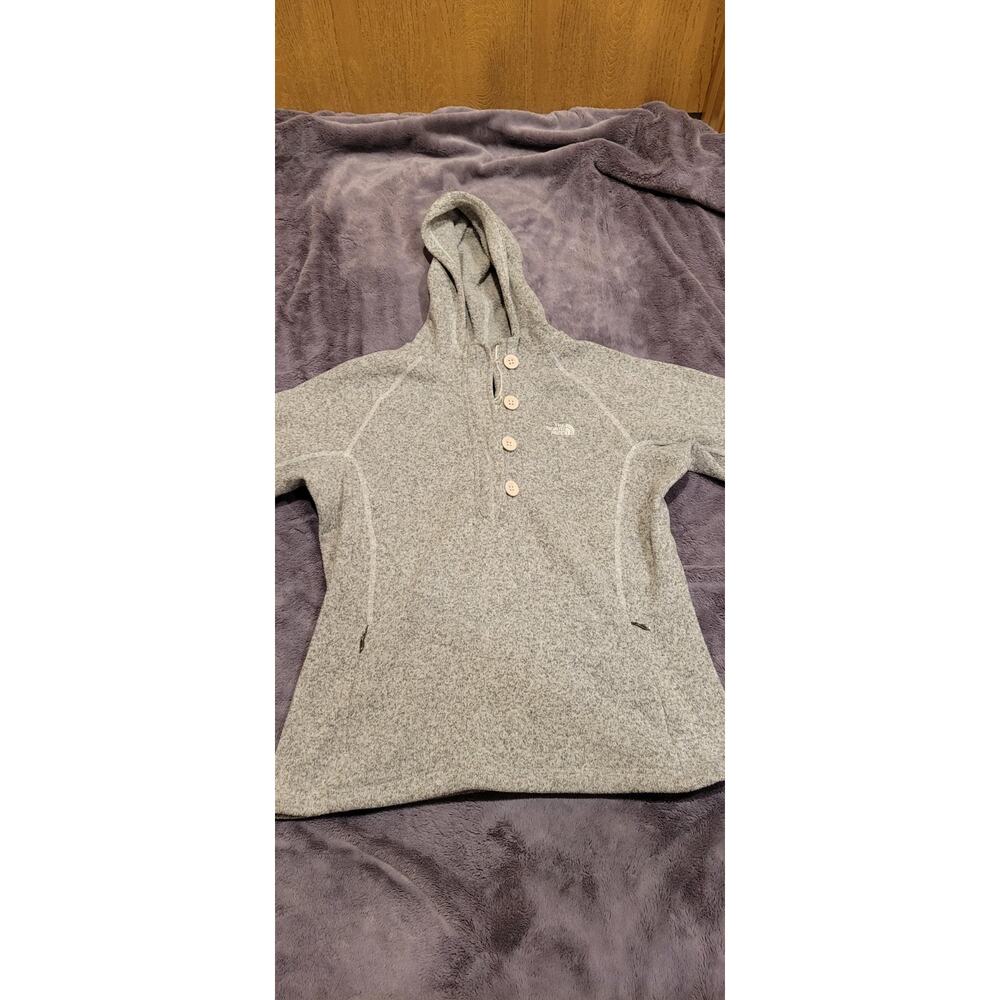 The North Face Womens XL Gray Sweater Fleece Hooded Pullover Button Cowl Neck